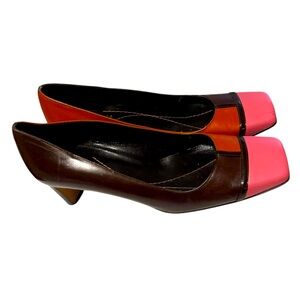 KATE SPADE Colorblock Patent Leather Square Toe 2” Block Heel Pumps Sz:7.5B
